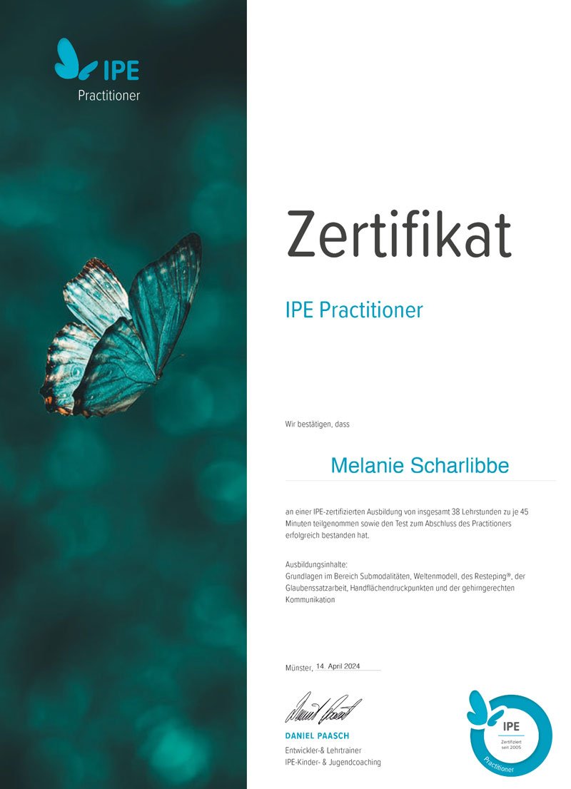 IPE-Practitioner-Zertifikat-Melanie-Scharlibbe